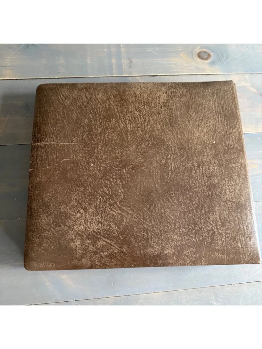 Vtg MCM 70s Our Family Photo Album Brown Top-Grain Cowhide Leather Gold Embossed